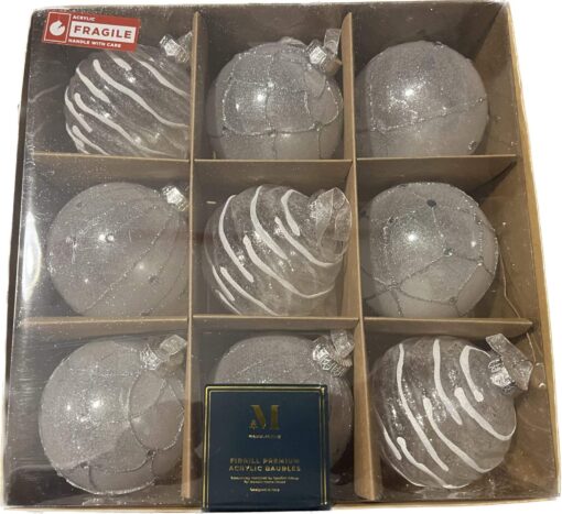 Boisterous Baubles – White (9 pcs) dimensions (1) by Christmas Tree Malaysia